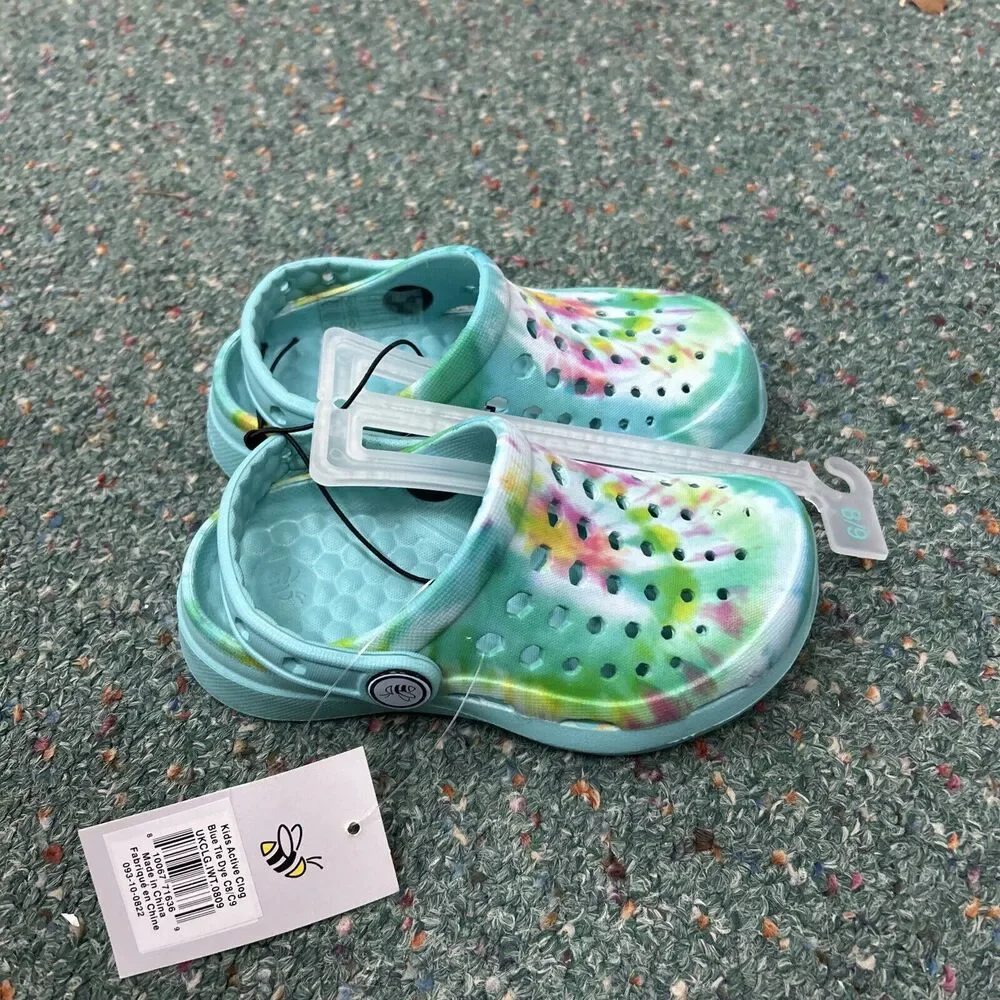 Joybees Kids Active‎ Clogs Teal With Splash Color + Strap Size 8/9 NWT